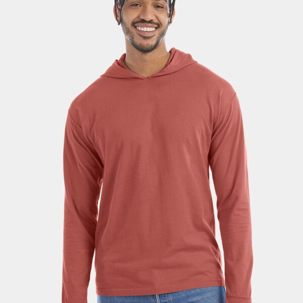 Garment-Dyed Jersey Hooded Long Sleeve T-Shirt Thumbnail
