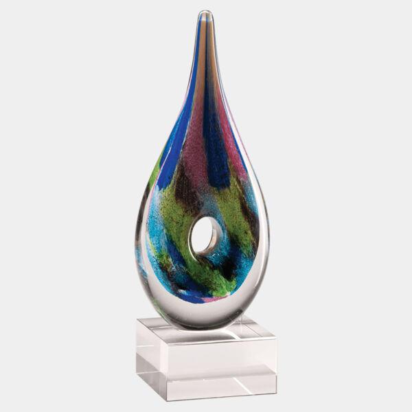9 7/8" Multi-Colored Teardrop Art Glass on Glass Base-No Plate Thumbnail
