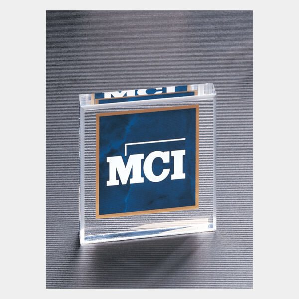 3 3/4" x 3 3/4" Sapphire Marble Design Acrylic Paperweight Thumbnail