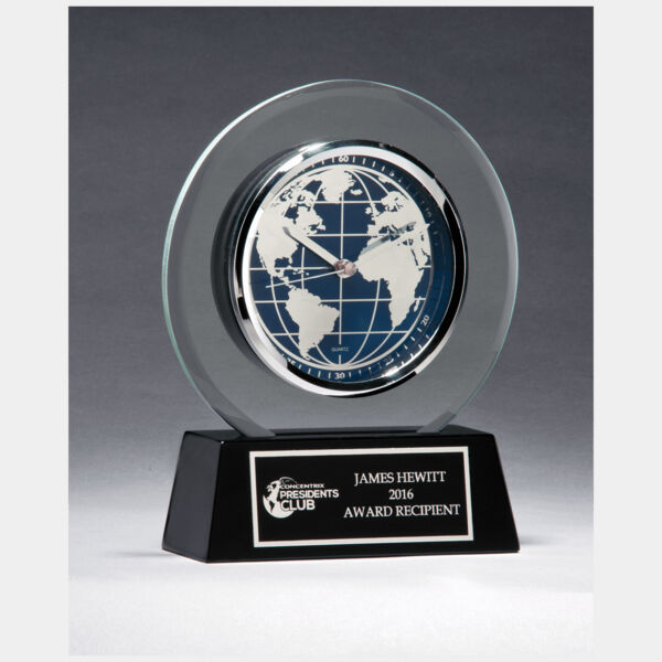 7 1/4" x 8 3/4" Glass Clock with World Dial on High Gloss Base, Plate Thumbnail