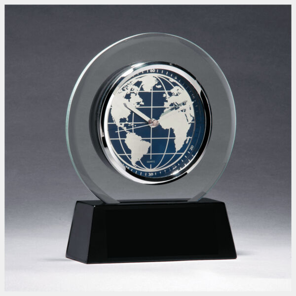 7 1/4" x 8 3/4" Glass Clock with World Dial on High Gloss Base-Plate Not Included Thumbnail