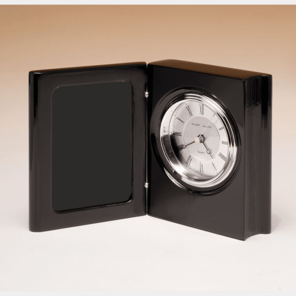 5 3/8" x 4 1/4" Piano Finish Book Clock with Diamond Spun Dial, 3 Hand Movement-Plate Not Included Thumbnail