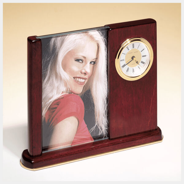 6 3/4" x 8 1/2" Piano Finish Clock with Glass Picture Frame-Plate Not Included Thumbnail