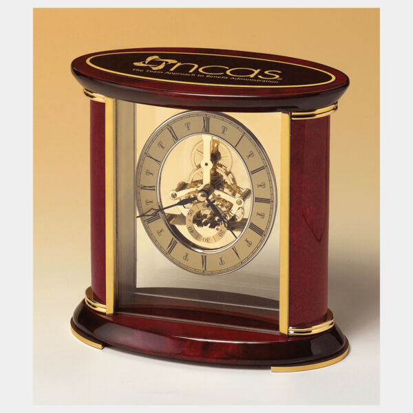 7" x 9" Skeleton Clock w/Sub-Second Dial, Brass Finish Movement, Piano Accents, Plate Thumbnail