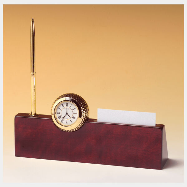9" x 9" x 2 1/4" Metal Golfball Clock on Piano Nameplate, Business Card Holder, Pen Thumbnail