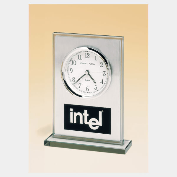 7 1/4" x 4 7/8" Glass Clock, Brushed Aluminum Panel, Dial and Aluminum Plate Thumbnail
