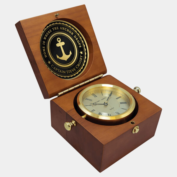 5 1/2" x 5 1/2" Finish Captain's Clock, Brass Clock Housing, 4 1/4" Diameter Brass Disc/Plate Thumbnail