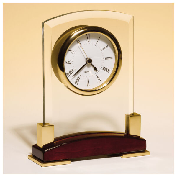 6 x 7 3/4" Beveled Glass Desk Clock, Piano Finish Base, MetalAccent-Plate Not Included Thumbnail