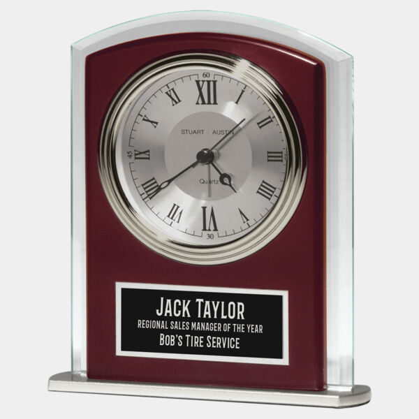 Matte Finish Clock, Beveled Glass with Wood Accent, Bezel and 3 Hand Movement, Plate Thumbnail