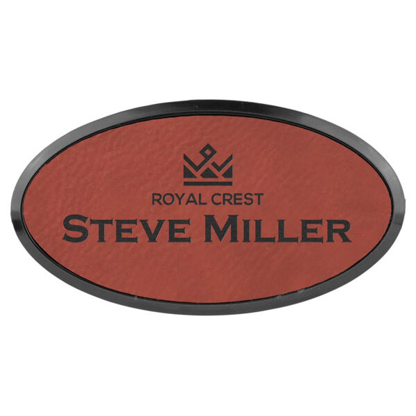 3" x 1 1/2" Rose Laserable Leatherette Oval Badge & Frame Thumbnail