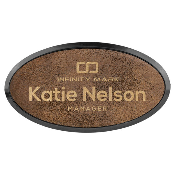 3" x 1 1/2" Rustic/ Laserable Leatherette Oval Badge & Frame Thumbnail