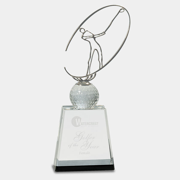 11" / Crystal Golf Award with Metal Oval Figure Thumbnail