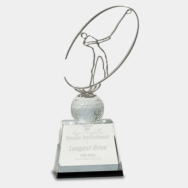 10" / Crystal Golf Award with Metal Oval Figure Thumbnail