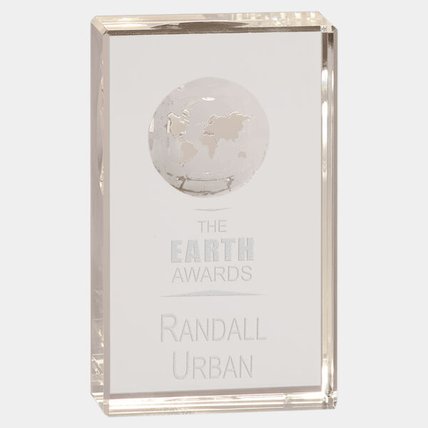 5" Crystal Rectangle with Globe Etching Thumbnail