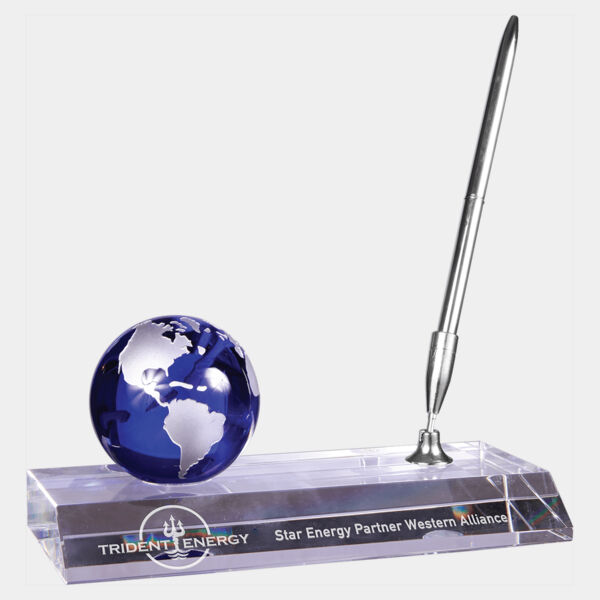 7" x 3" Crystal Globe with Base and Pen Thumbnail