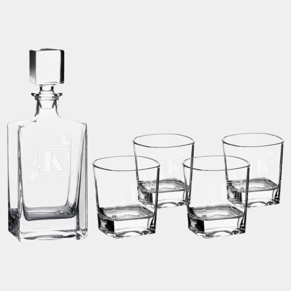 Polar Camel 810 mL Rectangle Glass Decanter Set with Four 8 oz. Rocks Glasses in Gift Box with Printed Paper Sleeve Thumbnail