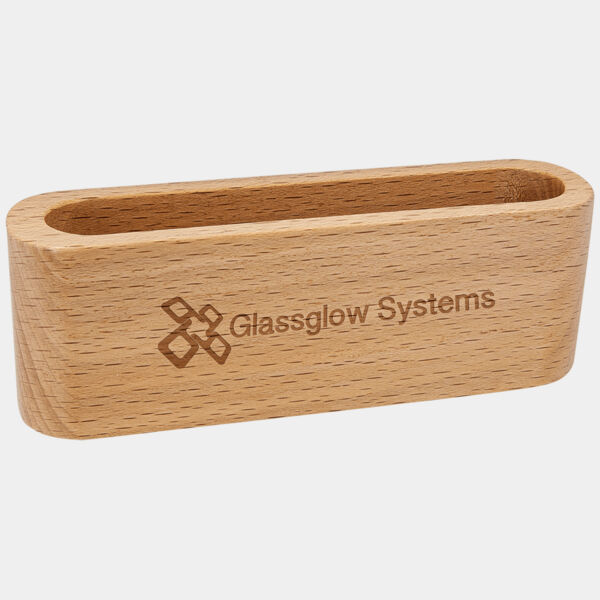 4 1/2" Beech Wood Business Card Holder Thumbnail