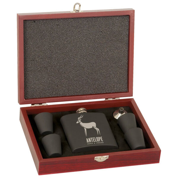 6 oz. Laserable Flask Set in Wood Presentation Box Thumbnail