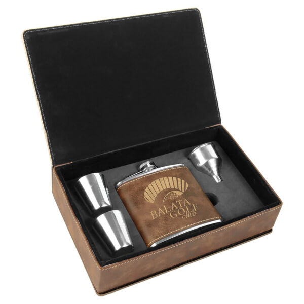 6 oz. Rustic/ Laserable Leatherette Flask Gift Set Thumbnail