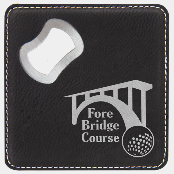 4" x 4" Square Laserable Leatherette Coaster with Bottle Opener Thumbnail