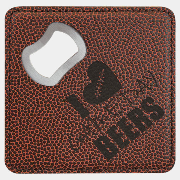 4" x 4" Square Football Laserable Leatherette Bottle Opener Coaster Thumbnail