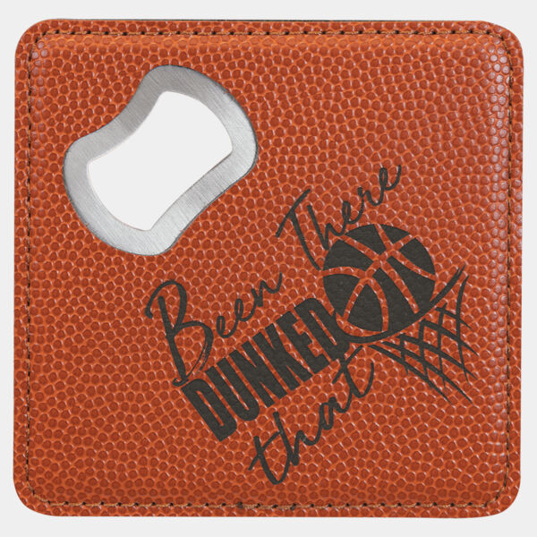 4" x 4" Square Basketball Laserable Leatherette Bottle Opener Coaster Thumbnail