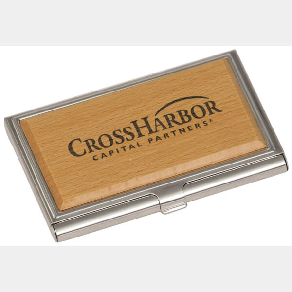3 3/4" x 2 1/2" Metal/Wood Business Card Holder Thumbnail