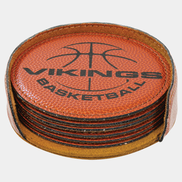 4" Basketball Round Laserable Leatherette 6-Coaster Set Thumbnail