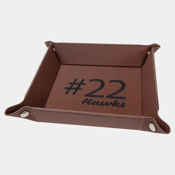 6" x 6" Football Laserable Leatherette Snap Up Tray with Snaps Thumbnail