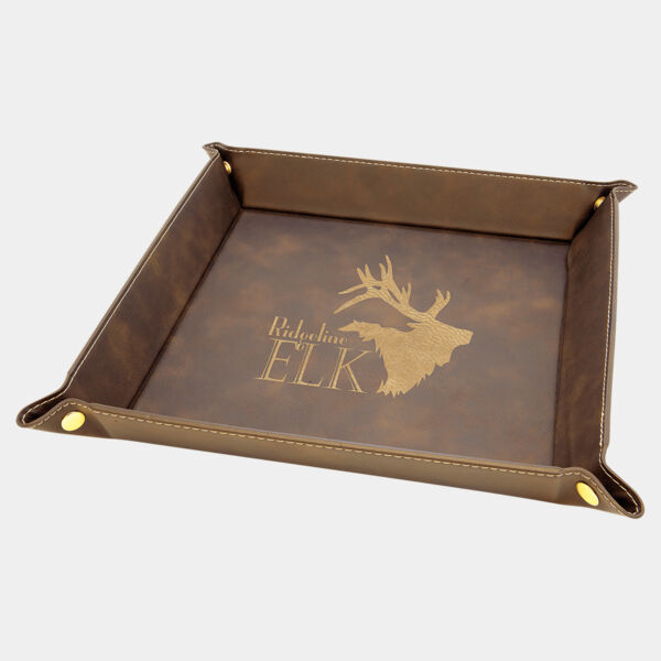 9" x 9" Rustic/ Laserable Leatherette Snap Up Tray with Snaps Thumbnail