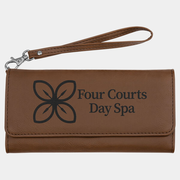 7 1/2" x 4" Laserable Leatherette Wallet with Strap Thumbnail