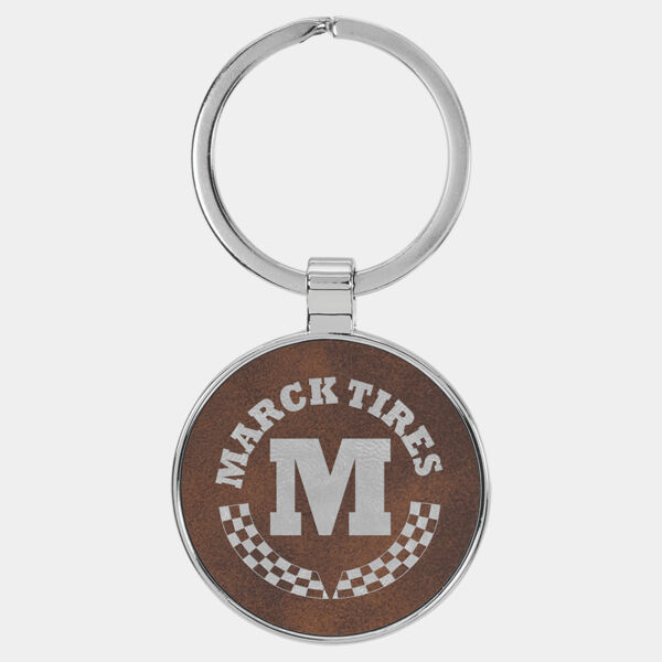 1 1/2" Laserable Leatherette/Metal Rustic/ Round Keychain Thumbnail