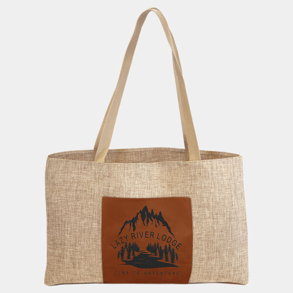 19" x 12" Burlap Bag with 5" Laserable Leatherette Gusset Thumbnail