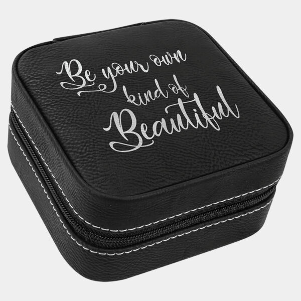 4" x 4" Laserable Leatherette Travel Jewelry Box with Tan Lining Thumbnail