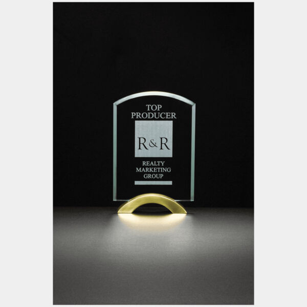 7" x 9 3/4" Arch Series Glass Award with Metal Base Thumbnail
