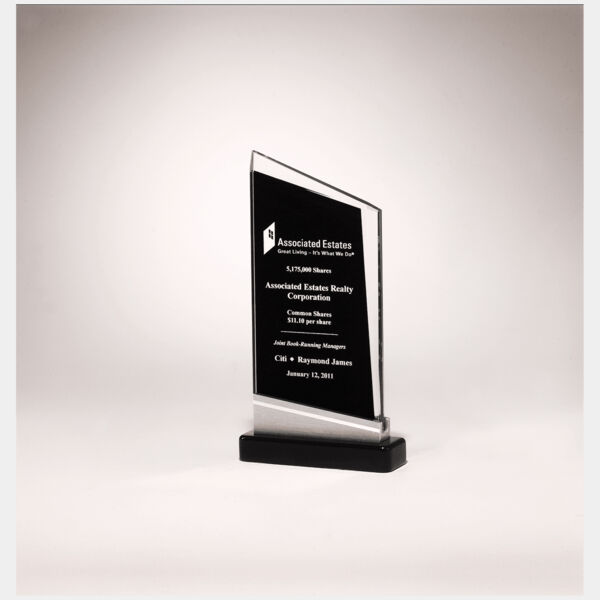 4 3/4" x 8 7/8" Zenith Series Glass Award, Piano Finish Base with Aluminum Accent Thumbnail