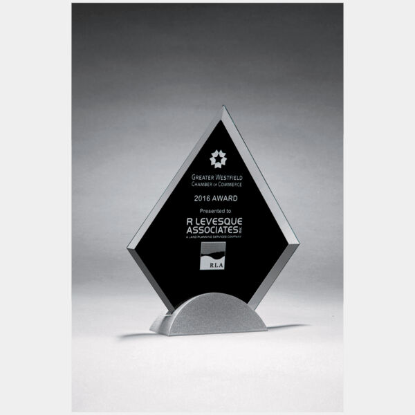 8" x 9" Diamond Shaped Glass Award, Silkscreen on Metal Base Thumbnail