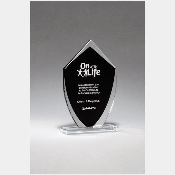 5 1/2" x 9 1/4" Shield Shaped Glass Award with Silkscreened Center Thumbnail