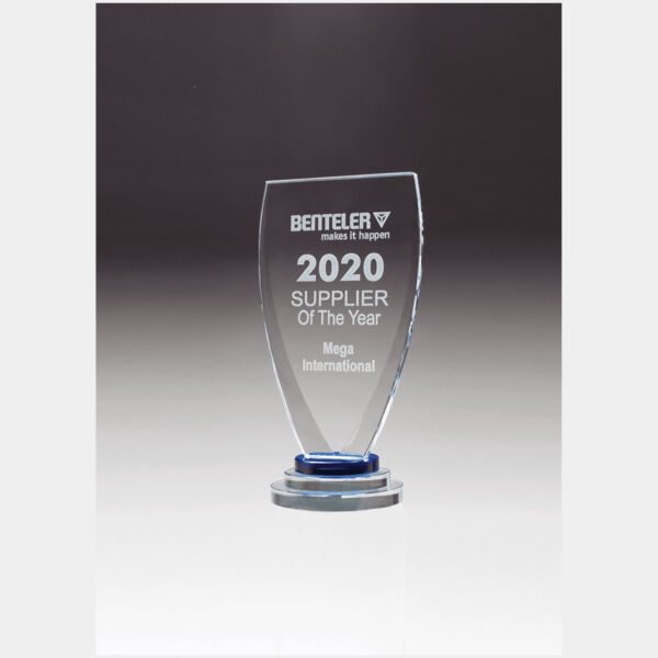 4" x 8 1/4" Chalice Series Sapphire Glass Award with and Glass Pedestal Base Thumbnail