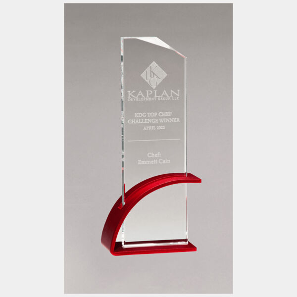 3 7/8" x 8 1/2" x 1/2" Thick Contemporary Glass Award, Arched Base with Matte Metallic Finish Thumbnail