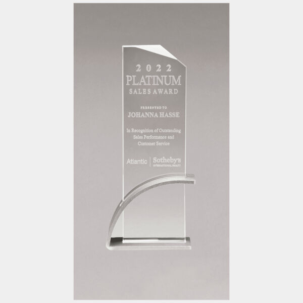 8 7/8" x 9 3/8" x 1/2" Thick Contemporary Glass Award, Arched Base with Matte Metallic Finish Thumbnail