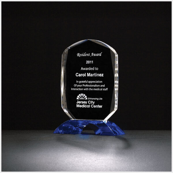 6 7/8" x 9 1/4" Diamond Series Crystal Award with Cobalt Crystal Base Thumbnail