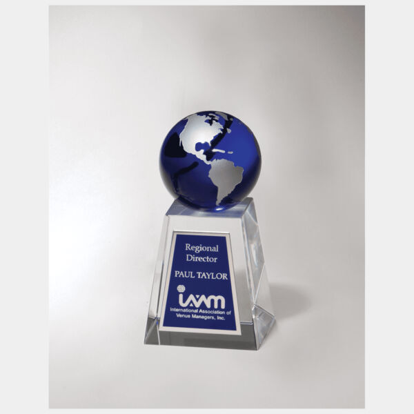 2 5/8" x 5 1/4" Crystal Trophy with Globe and Plate Thumbnail