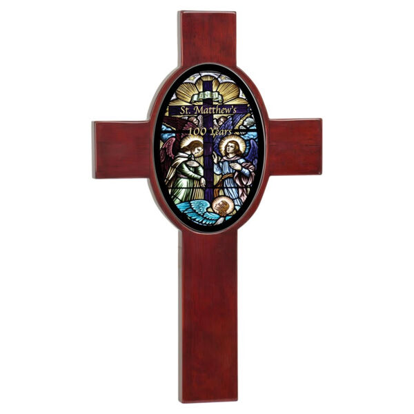 8" x 13 5/8" Piano Finish Cross w/Oval Recess & Sublimatable Tile Thumbnail