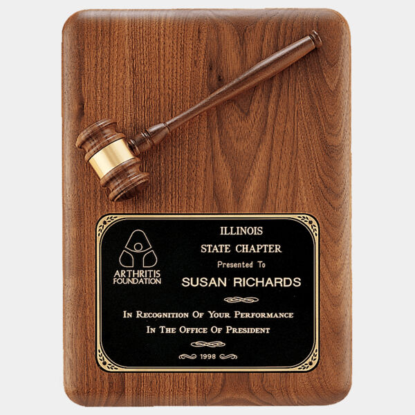 11" x 15" Plaque with Gavel, Gavel Band and Laserable Brass Plate Thumbnail