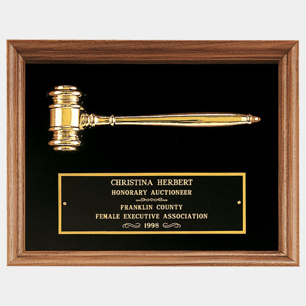 10" x 13" Electrooplated Gavel in a Frame with Velour Background and Laserable Brass plate Thumbnail
