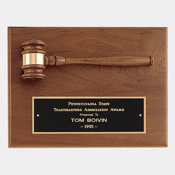 9" x 12" Solid Plaque with a Gavel, Gavel Band and Laserable Brass Plate Thumbnail