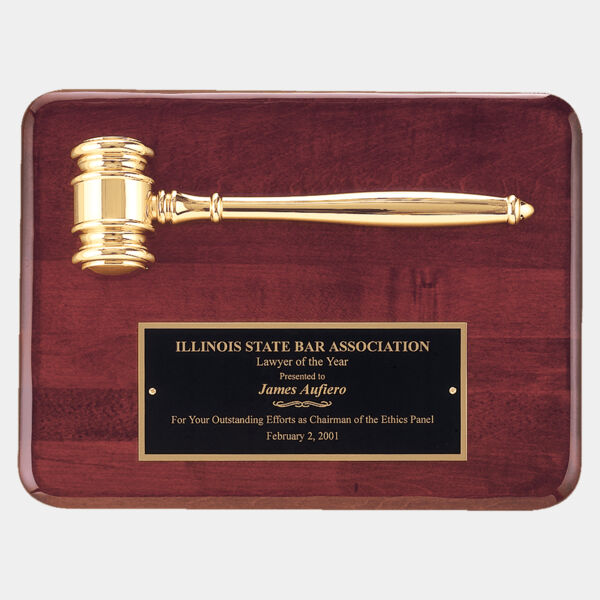 9" x 12" Piano Finish Plaque with a Electroplated Gavel and Laserable Brass Plate for Personalization Thumbnail