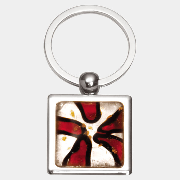 1 1/4" x 2 3/4" Art Glass Decorated Key Ring Thumbnail