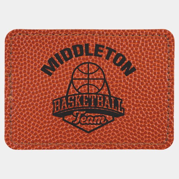 3 1/2" x 2 1/2" Basketball Laserable Leatherette Rectangle Patch with Kota Pro Adhesive Thumbnail